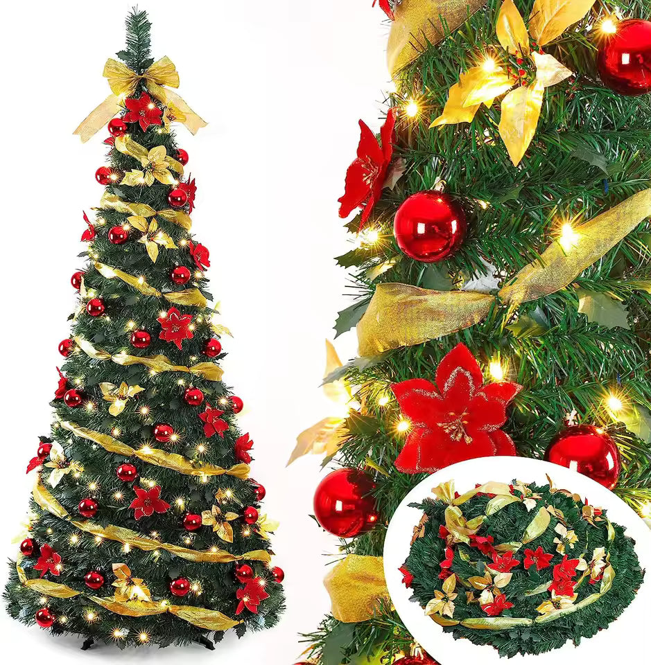 210cm foldable pre-decorated Christmas tree pop-up festive decoration